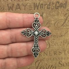 You will receive BULK 6 - Ornate Large Filigree Silver Cross Charms in Antique Silver Pewter with Pearl by TIJC. These charms are a quality Pewter for all your jewelry and crafting projects! - (6) Silver Cross Pendant - 50x35x5mm ( 25.4mm = 1 inch ) - Quality Pewter - Item # SP1632B All Items will come as shown in a poly bag! WE ARE LOCATED IN TEXAS. WHICH MEANS YOU RECEIVE ITEMS QUICKLY IF IN THE U.S! WE ALSO SHIP INTERNATIONALLY All items are shipped after payment is received for your convenie Cross Christian, Knitting Tote Bag, Cross Art, Silver Cross Pendant, Beaded Cross, Feminine Tattoos, Cross Jewelry, Cross Charms, Religious Jewelry