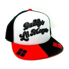 Harley Quinn Daddy's Lil Monster Snapback Hat Trendy Sports Snapback Hat With Flat Brim, Trendy Flat Brim Snapback Hat For Sports, Trendy Curved Brim Hat For Sports Events, Trendy Visor Hats For Sports Events, Product Tags, Batman Dark, Batman The Dark Knight, Iconic Design, Ankle Socks