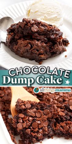 Chocolate Dump Cake collage image pin. Simple Deserts, Baking Knowledge, Dump Cake Recipes Chocolate, Chocolate Dump, Drippy Cakes, Chocolate Cake Mix Recipes, Cherry Dump Cake Recipe, Chocolate Dump Cake, Easy Dump Cake Recipe