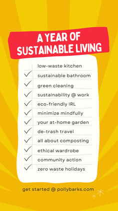 a yellow poster with the words a year of sustainable living