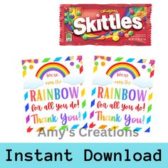 two bags of candy with the words rainbow on them and an image of a bag of candy