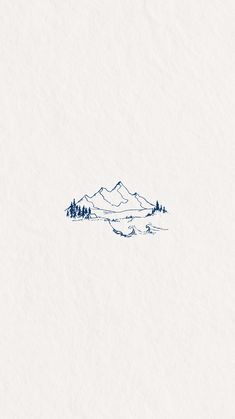 a blue and white drawing of mountains in the snow