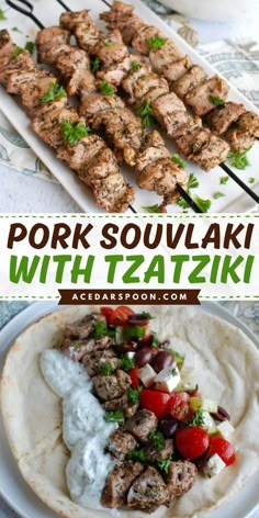 pork souvlaki with tzatzziki and greek salad on the side