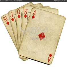 four playing cards with the letter q in red on white background stock photo 103978