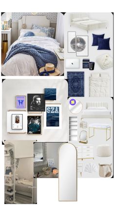 White Gold And Navy Bedroom, Dark Blue And Neutral Bedroom, Blue White And Grey Bedroom Room Ideas, Navy Blue And White Room Aesthetic, Room Inspo Navy Blue, Costal Room Inspiration, Navy Room Aesthetic, Blue And Grey Room, Navy Blue Room Ideas