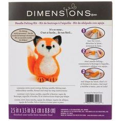 the package contains an orange and white stuffed animal, which is in front of a white background