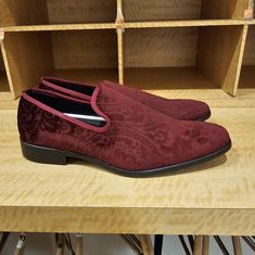 New Suede Loafers Red Formal Dress Shoes For Spring, Red Spring Formal Dress Shoes, Burgundy Slip-on Loafers With Red Sole, Red Round Toe Loafers For Semi-formal Occasions, Red Semi-formal Loafers With Round Toe, Red Formal Dress Shoes For Fall, Formal Loafers With Red Sole, Formal Loafers With Red Sole For Fall, Spring Formal Loafers With Red Sole