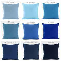 the different colors of pillows that are available in various styles and sizes for each pillow