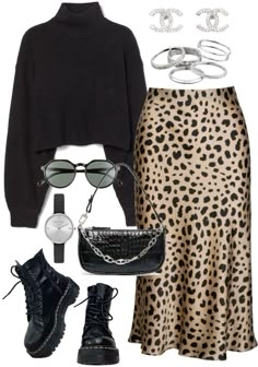 Layering Dresses For Winter, Edgy Wedding Guest Outfit, Chique Outfit, Mode Zara, Leopard Print Skirt, Mode Casual, Cooler Look, Looks Street Style, Autumn Outfit