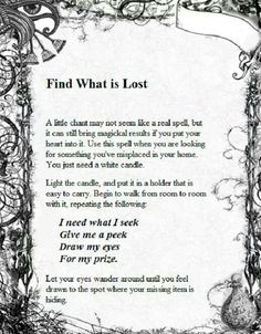 Spell For Lost Things, Lost Items Spell, Finding Things Spell, Find A Lost Item Spell, Spell For Finding Lost Item, Spell To Find Lost Item, Spell To Find Something Lost, Finding Lost Items Spell