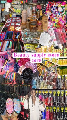 Beauty supply store – core😍 I can smell this collage🥹 #beauty #beautysupplystore #store #cornershop #blackgirl #blackgirlaesthetic #lipgloss #haircare #skincare #products #bonnet #lashes #braids Hair Supply Store, Hair Product Storage, Beauty Room Salon, I Love Being Black, Cute Hair Colors, Salon Suites, Hair Stores, Hair Supplies