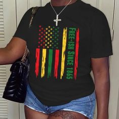 Free-Ish Juneteenth T-Shirt. Nwot Black Casual Pre-shrunk T-shirt, Casual Black Pre-shrunk T-shirt, Plus Size Kleidung, Top Casual, Star Print, Free Clothes, Plus Size Tops, Fashion Online Shop, Plus Clothing