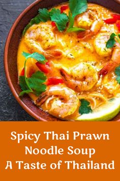 spicy thai prawn noodle soup in a bowl