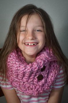 Lilac pink knit girls wool chunky cowl lace kids crochet winter warm circle infinity loop scarf neck warmer buttons by Racoona on Etsy Chunky Cowls, Kids Crochet, Lilac Pink, Scarf Neck, Crochet Winter, Pink Knit, Loop Scarf, Crochet For Kids, Neck Scarves