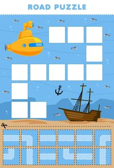 Education game for children road puzzle help submarine move to the wrecked ship printable underwater worksheet Preschool Pattern Worksheets, Iq Kids, Wrecked Ship, Preschool Patterns, Maternelle Grande Section, Map Worksheets, Busy Activities, Pattern Worksheet, Preschool Activities Toddler