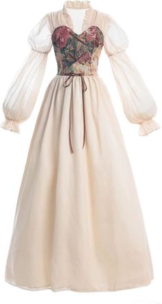 Amazon.com: Nuoqi Victorian Dress for Women Renaissance Costumes 1800s Medieval Corset Dress Beige M : Clothing, Shoes & Jewelry Medieval Corset Dress, Jane Austen Tea Party, Vintage Fairy Dress, Regency Era Dress, Medieval Corset, Regency Dress, Vintage Fairy, Tea Party Dress