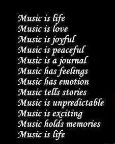 the words music is life written in white on a black background with an image of a woman's face