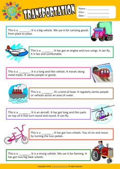 transportation worksheet for kids with pictures and text on the page, which is also in