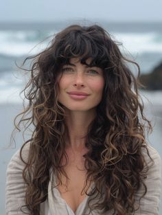 47 Curly Hair Bangs: Trendy Styles for Every Face Shape and Hair Type | Curly Hairstyles Guide Curly Forehead Bangs, Straight Bangs With Curly Hair, Shaggy Curly Hair, 2c Hair, Curly Hair Fringe, Curly Shag Haircut, Curly Hair Bangs, Hair Change