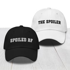 DESIGN "Spoiled AF / The Spoiler" funny embroidered hats, caps and beanies. These make fun and unique gifts and weddings, anniversaries, valentines day or just because! 👉 The lettering will be black if you select a white hat or a hat with a white front. All others will have white lettering -unless otherwise requested in the order notes. Listing is for ONE hat, if you'd like to order the pair, you can add each one to your basket separately. DELIVERY TIMES / INFORMATION It takes 2-5 days to produ Matching Hats Couples, Bf Gift, Tie Dye Hat, Matching Hats, Newly Wed, Gift Valentines Day, Trendy Hat, Denim Hat, Funny Wedding