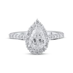 a pear shaped diamond ring with diamonds around it