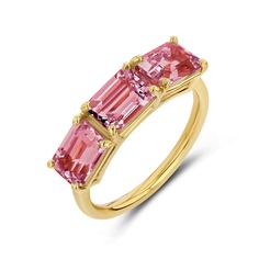 PINK TOURMALINE ROSA BIRTHSTONE RING – Starling Yellow Gold Tourmaline Emerald-cut Ring, Emerald Cut Ruby Ring In Yellow Gold, Emerald Cut Ruby Ring In 14k Gold, Fine Jewelry Emerald Cut Pink Sapphire Ring, Emerald Cut Pink Sapphire Ring In Fine Jewelry Style, Yellow Gold Tourmaline Jewelry In Emerald Cut, Three Stone Pink Sapphire Jewelry Gift, Emerald Cut Pink Sapphire Ring Gift, Emerald Cut Pink Sapphire Ring