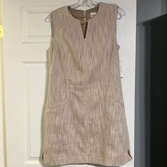 Laundry By Shelli Segal Beach Dune Mini Dress. Sleeveless Size 8. Gold Zipper And Accents. Dress Comes With Pockets. New With Tags Beige Shift Sleeveless Dress, Beige Sleeveless Shift Dress, Beige Shift Dress Sleeveless, Sleeveless Lined Linen Dress, Lined Sleeveless Linen Dress, Ruffle Long Dress, Geo Print Dress, Lace Bell Sleeve Dress, Mixed Media Dress