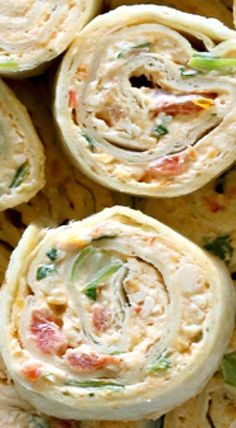 an assortment of food items sitting on a plate next to each other, including tortilla shells