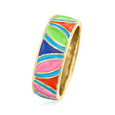 Ross-Simons - Multicolored Enamel Ring in 18kt Gold Over Sterling. Size 9. Think of your hand as a canvas - rings are what paint the pretty picture! Get creative with this gleaming band featuring cheerful stripes of multicolored enamel. Crafted in 18kt yellow gold over sterling silver. 1/4" wide. Multicolored enamel ring. Conservative Outfits, Enamel Ring, Mix Color, The Pretty, Pretty Pictures, Fashion Ideas, Color Mixing, Fine Jewelry, Stripes