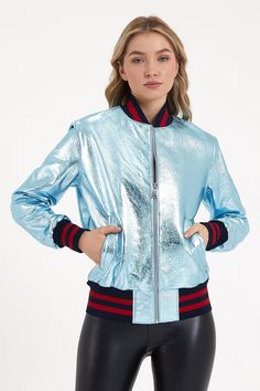 Metallic Blue Jacket! We have all size Crafted from high-quality materials, this jacket boasts a comfortable fit that's both stylish and functional. The metallic finish adds a touch of glamor to any outfit, whether you're dressing up for a night out or just adding some edge to your everyday look. Featuring a classic silhouette with a modern twist, this jacket has a full-length front zipper and two front pockets for added convenience.  The metallic blue color is versatile and can be paired with a Metallic Blue, Womens Jackets, Blue Jacket, Classic Silhouette, Formal Occasion, Everyday Look, Front Zipper, Dressing Up, Full Length