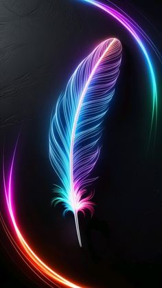 a colorful feather on a black background