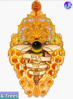 a drawing of a bee with the words save the bees on it's chest