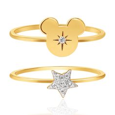 Elevate your style with a touch of magic from the Disney Mickey Mouse Women's 18K Gold Plated Sterling Silver CZ Stackable Ring Set. This enchanting set includes a cubic zirconia star ring and a Mickey Mouse silhouette ring, both crafted in anti-tarnish 18K gold-plated sterling silver. Perfect for any Disney enthusiast, these rings are ideal for both everyday wear and special occasions.

- Size: 7
- Color: Gold
- Material: 18K Gold Plated Sterling Silver
- Gender: Female
- Features: Anti-tarnish Disney Christmas Gifts, Mickey Mouse Jewelry, Mouse Jewelry, Mickey Mouse Ring, Disney Rings, Stackable Ring Sets, Disney Gift, Disney Jewelry, 7 Rings