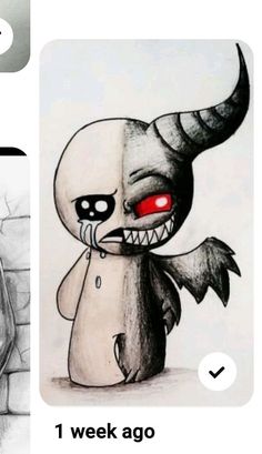 a drawing of a cartoon character with red eyes and an evil looking demon like face