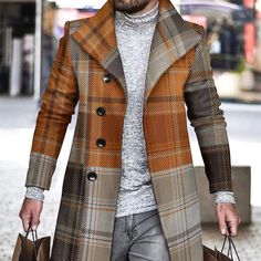 Men's Plaid Trench Coat – The Men's Outfits Windbreaker Fashion, Plaid Trench Coat, Print Outerwear, Mens Fashion Vintage, Men's Windbreaker, Mens Blazer Jacket, Mens Spring Fashion, Trench Coat Men, Mens Winter Coat