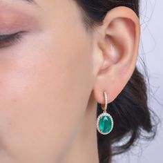 Real emerald oval shape prong set diamond drop earrings gold | Natural emerald diamond dangling earrings gold | Emerald diamond earring gold GEMSTONE DETAILS : ✦ Gemstone : Emerald ✦ Gemstone Type : Natural ✦ Gemstone Size : 9x7 mm ✦ Gemstone Shape : Oval ✦ Number of Gemstones : 2 ✦ Gemstone Weight : 4.10 Carats ✦ Gemstone Grade : AAA DIAMOND DETAILS : ✦ Diamond Type : Natural ✦ Diamond Size :  1.10 MM ✦ Diamond Color : F-G ✦ Diamond Clarity : Slightly included ✦ Diamond Cut : Excellent  ✦ Diamond Weight : 0.30 Carats METAL DETAILS : ✦ Metal : 14K/18K Gold ✦ Metal Color : Yellow / White / Rose Gold ✦ Setting : Flush Setting ✦ Ring Box : Yes SHIPPING DETAILS : ✦ Production time : 10-12 days ✦ Delivery time : 7-8 days ✦ Expedited shipping : Available ✦ Expedited shipping service : UPS ✦ Expe Fine Jewelry Emerald Diamond Earrings, Fine Jewelry Oval Emerald Earrings, Oval Emerald Earrings With Prong Setting, Emerald Drop Earrings With Diamond Accents, Diamond Dangling Earrings, Dangling Earrings Gold, Emerald Diamond Earrings, Drop Earrings Gold, Rainbow Bracelet