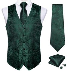 Discover timeless elegance with our Emerald Green Paisley Silk Vest Set. Crafted from luxurious silk, this vest set features an intricate paisley pattern in a rich emerald green hue, offering a perfect blend of sophistication and style. Ideal for weddings, formal events, or any occasion where you want to make a memorable impression, this vest set ensures you stand out with its refined design and vibrant color. Enhance your wardrobe with this exquisite piece, and exude confidence and class at eve Black Suit Vest, Prom Tuxedo, Contrast Dress, Mens Suit Vest, Necktie Set, Vest Set, Suit Waistcoat, Paisley Shirt, Vest And Tie