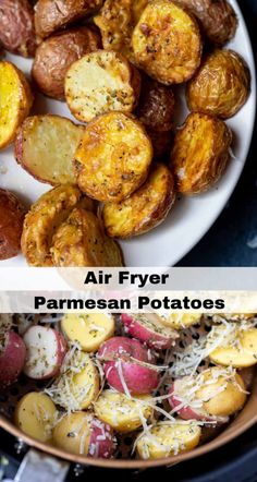 air fryer parmesan potatoes with text overlay