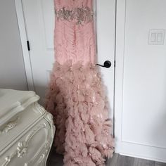 This Is Such A Stunning Piece . I Wore This March 2021 For My Birthday Shoot. Stunning For Weddings And Engagement Shoot Or Even For The Event Itself. Us Size 4 I'm 5.3 And Wore A 5inches Heel In The Pictures. Ask Any Questions. You Will Love It . Elegant Pink Evening Pageant Dress, Elegant Pink Pageant Dress For Evening, Elegant Pink Pageant Wedding Dress, Elegant Pink Wedding Dress For Pageant, Floor-length Pageant Dress For Prom Season, Puff Sleeve Gown, Empire Waist Gown, Cap Sleeve Gown, High Low Gown