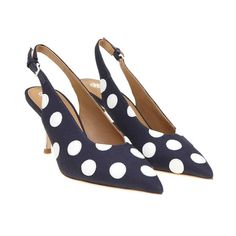 Nib Tory Burch Spencer Navy Canvas New Ivory Polka Dot Leather Reva "Slinback 70mm" Pumps By Tory Burch 100% Authentic, Guaranteed!!! Color: Spencer Navy/New Ivory(Print On The Box) Canvas & Leather Upper Ivory Tone Leather Polka Dot Upper Detail Buckle Slingback Strap Pointy Toe Silver Tone Stamped Reva Lettering Logo Leather Insole Leather Lining Silver Tone Metal "Tory Burch Reva" Medallion Logo Leather Sole Approx. 3" Ivory Tone Patent Leather Kitten Heel Size 7.5 -Print On The Shoes And Box Polka Dot High Heel Sandals For Spring, Spring High Heel Sandals With Polka Dot Pattern, Elegant Polka Dot Heels With Pointed Toe, Elegant Polka Dot Pointed Toe Heels, Chic Polka Dot Open Toe Heels, Polka Dot Elegant Heels, Chic Polka Dot Heels With Round Toe, Polka Dot Pointed Toe Summer Heels, Polka Dot Heels For Formal Occasions