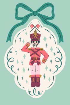 an illustration of a nutcracker with a bow on it's head, standing in front of a green background