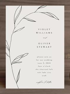 a wedding card with the words violet williams and an image of a plant on it