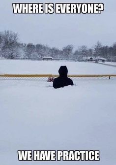 a person sitting in the snow with their back turned to the camera and texting, where is everyone? we have practice