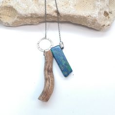 Azurite Necklace Natural Stone Pendant Throat Chakra Crystal Necklace Healing jewelry Vegan Necklace Wooden Necklace This boho piece of jewelry is really light to wear and eco-friendly. All driftwood pieces are collected from the beach and are perfect for people who love nature. ➽DESCRIPTION: The driftwood and gemstone are attached to a sterling silver black rhodium plated chain with a spring-ring closure which is decorated with hammered sterling silver oxidized disc. ➽VARIATIONS Azurite Green G Earthy Handmade Blue Necklace, Blue Rustic Necklace For Gifts, Rustic Blue Necklace For Gifts, Rustic Blue Necklace For Gift, Rustic Blue Jewelry With Natural Stones, Blue Handmade Rustic Necklace, Rustic Blue Handmade Necklace, Rustic Handmade Blue Necklace, Driftwood Necklace