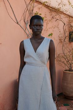 Nuria Neutral Grey Wrap Linen Dress Long Wrap Linen Dress - Etsy Chic Linen Dress With Surplice Neckline, Chic Fitted Linen Wrap Dress, Beach Linen Wrap Dress, Chic Linen Wrap Dress, Wrap Dress Casual, Linen Summer Dress, Long Linen Dress, Nice Handwriting, Linen Summer