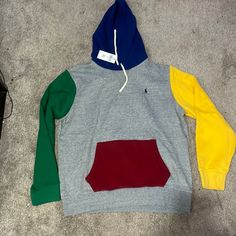 Ralph. Lauren Polo Hoodie. Multicolor Fleece Sweatshirt With Drawstring Hood, Sporty Multicolor Crew Neck Hoodie, Multicolor Cotton Hoodie With Ribbed Cuffs, Casual Multicolor Fleece Sweatshirt, Yellow Color Block Cotton Sweatshirt, Yellow Cotton Color Block Sweatshirt, Athleisure Hooded Color Block Hoodie, Casual Color Block Hooded Sweatshirt, Multicolor Winter Sweatshirt With Kangaroo Pocket