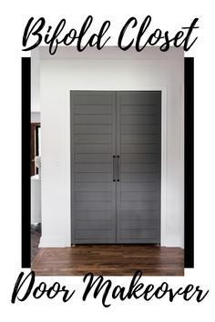 an open door with the words, bifold closet door makeover on it in black and white