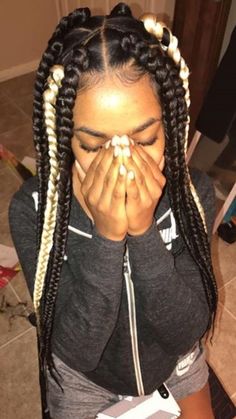 braids box jumbo triangle blonde braid styles accent white chunky hair cool checkered hairstyles girl platinum girls style length styling Queen Braids, Jumbo Box Braids Styles, Black Box Braids, Triangle Braids, Triangle Box Braids, Big Box Braids, Blonde Box Braids, Big Braids