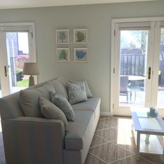 a living room filled with furniture and windows