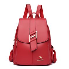 Color: Red Travel Bagpack, Trendy Travel Bags, Black School Bags, School Bookbags, Large Capacity Backpack, Leather Backpack Purse, Women Leather Backpack, School Bags For Girls, Bag School